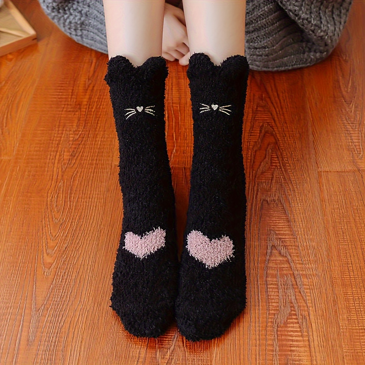 

Cute Cat Plush Socks, Comfy & Soft Mid Tube Socks, Women's Stockings & Hosiery