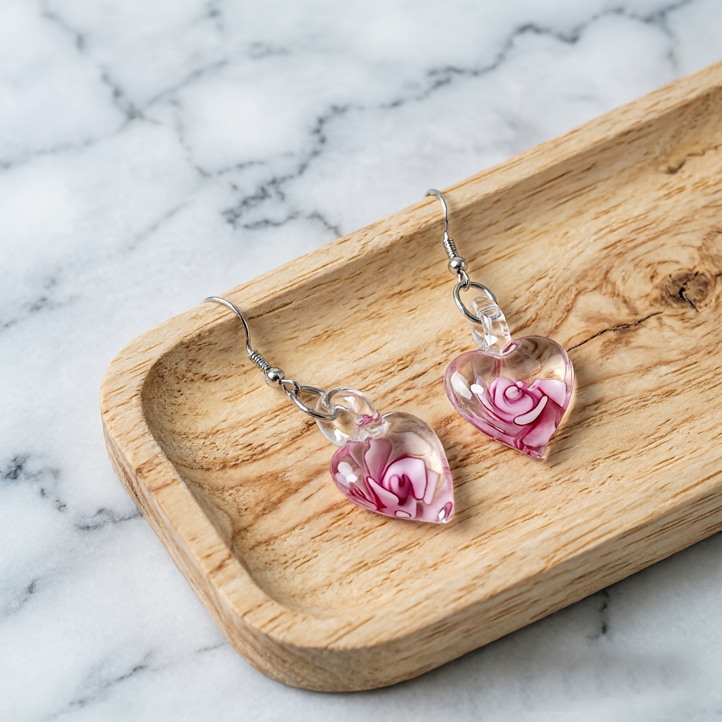 Women's Hand-Blown Heart Pendant Earrings