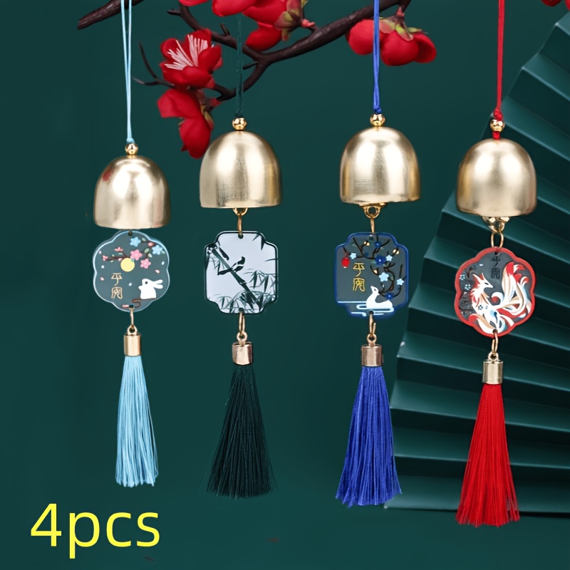 TEMU 4pcs Ancient Style Handcrafted Wind Chime Charms/exquisite All-match Colored Bells Tassels Home Decor Charms/exquisite Wind Chime Tassels Car