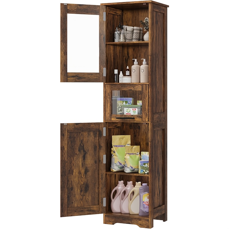 TEMU Narrow Tall Bathroom Cabinet With Doors & Adjustable Shelves - 5-compartment Storage Unit Suitable For Bathroom, Kitchen, Small Spaces - Space-