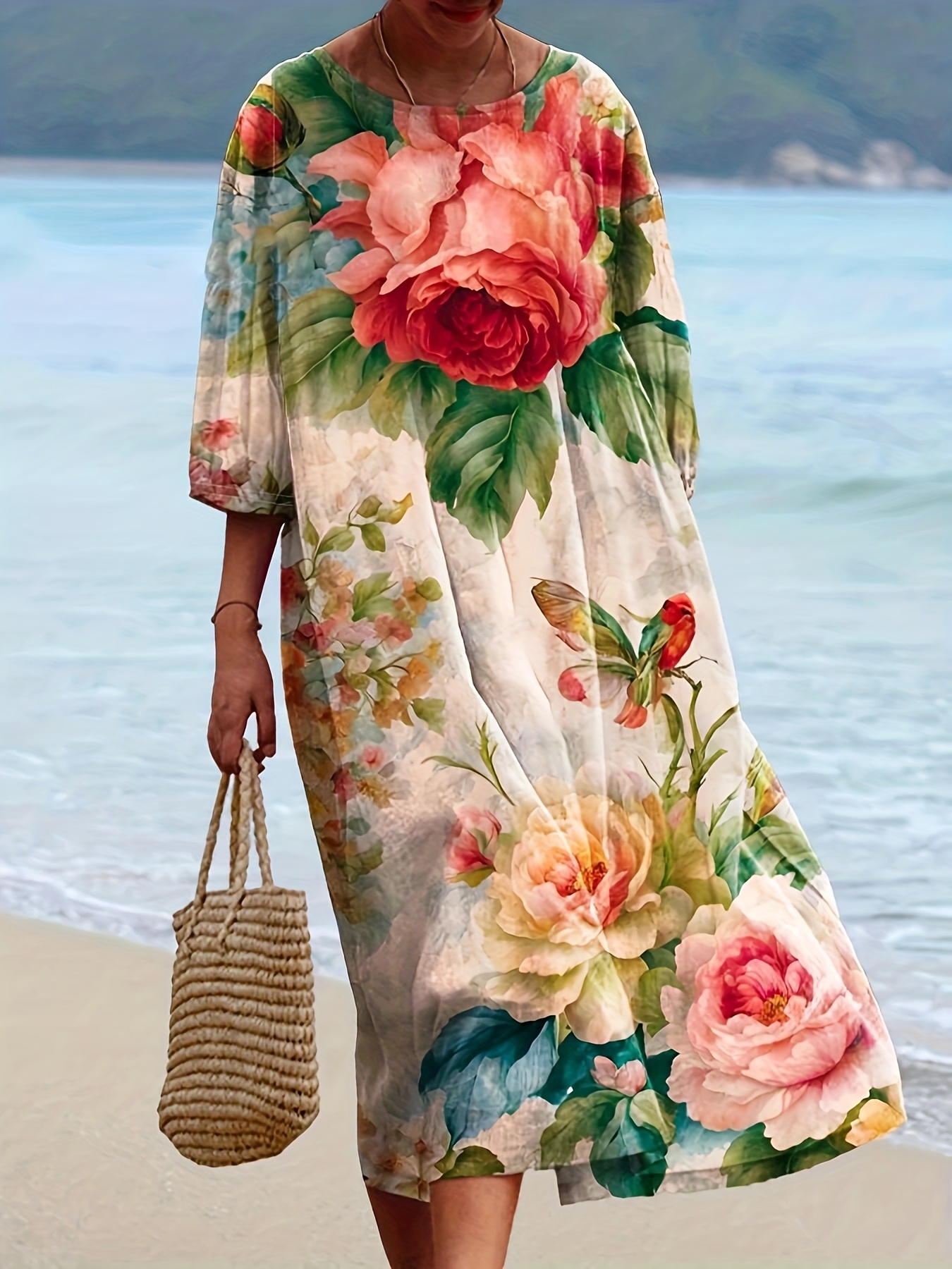 slim fit dress slacks Female Casual V-Neck Long Sleeve Maxi Dress Fashion Vintage Pattern P –  Sheingraceful main image 0