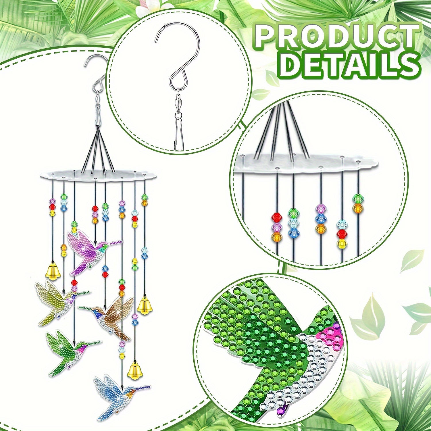 

Diy Diamond Art Wind Chime Kit - Butterfly & Bird Designs, Double-sided Pendant Craft Set For Home & Garden Decor
