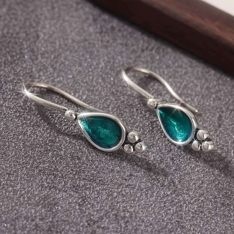 Image of Vintage Dangle Teardrop Silvery Earrings With Artificial Enamel Handmade Silvery Jewelry, Small Drop Earrings, Gift For Woman