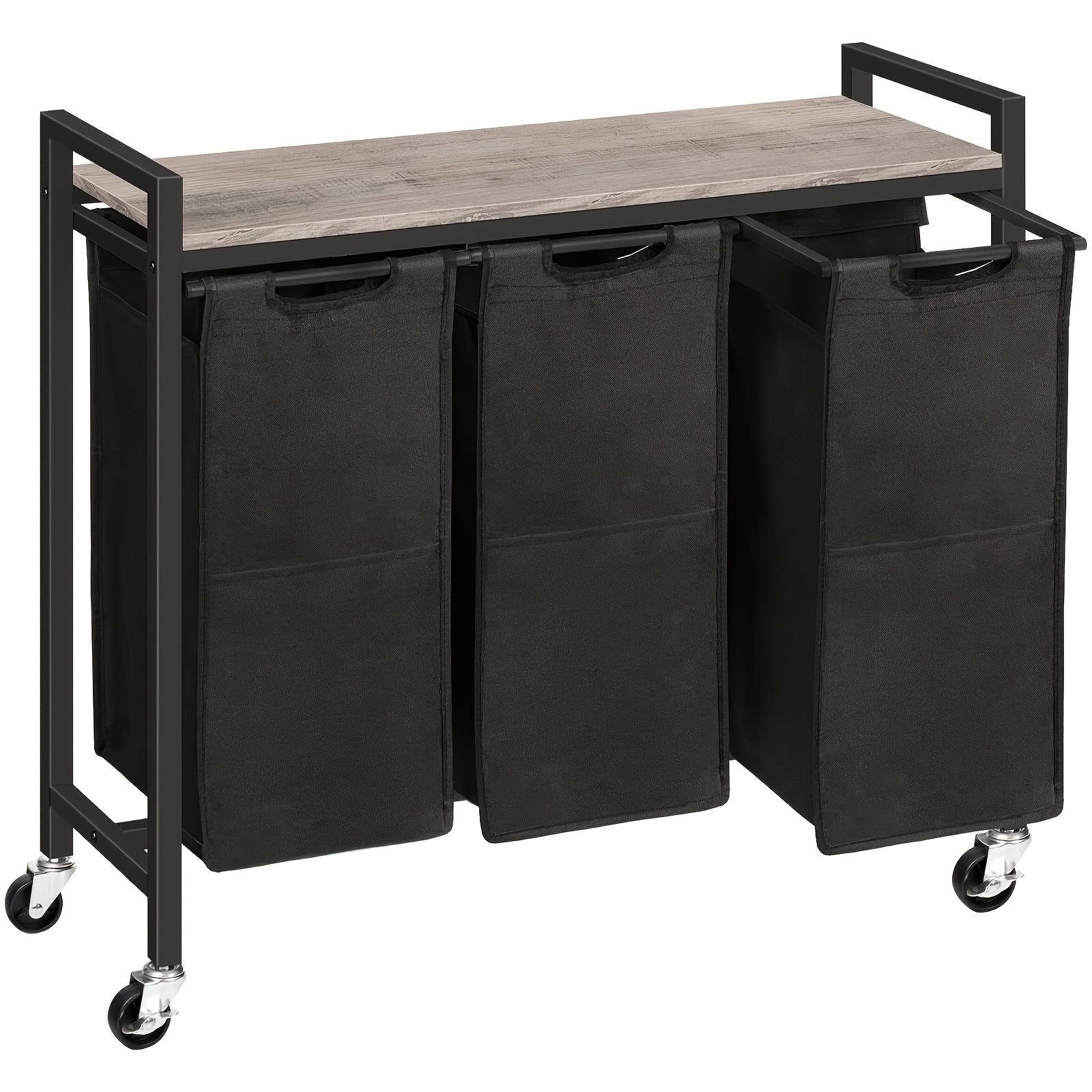 TEMU Seau de Rangement Portable, 80CM Délavé Poches Chariot à Linge Non, Sac de Rangement en Tissu Oxford, Chariot à Linge avec Roues, Chariot de