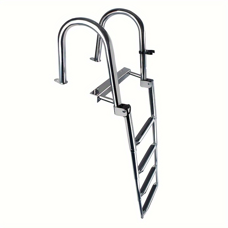 Image of Steel Boat Ladder Heavy Duty 4 Step Retractable Foldable Pontoon Boat Ladder Non-slip Steps With Arched Handrails Dock Ladder Suitable For Yacht//dock/pontoon