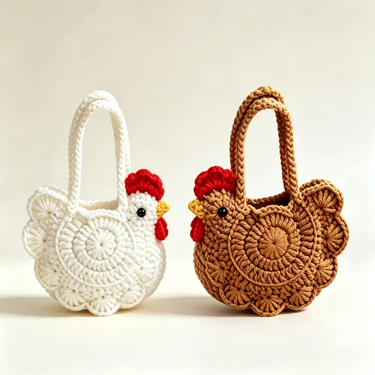 TEMU 2 Pack Handmade Crocheted Chicken Handbag - Cute Cartoon Chick Yarn Storage Pouch - Commuting-carrying Handbag - Portable Purse For And Small