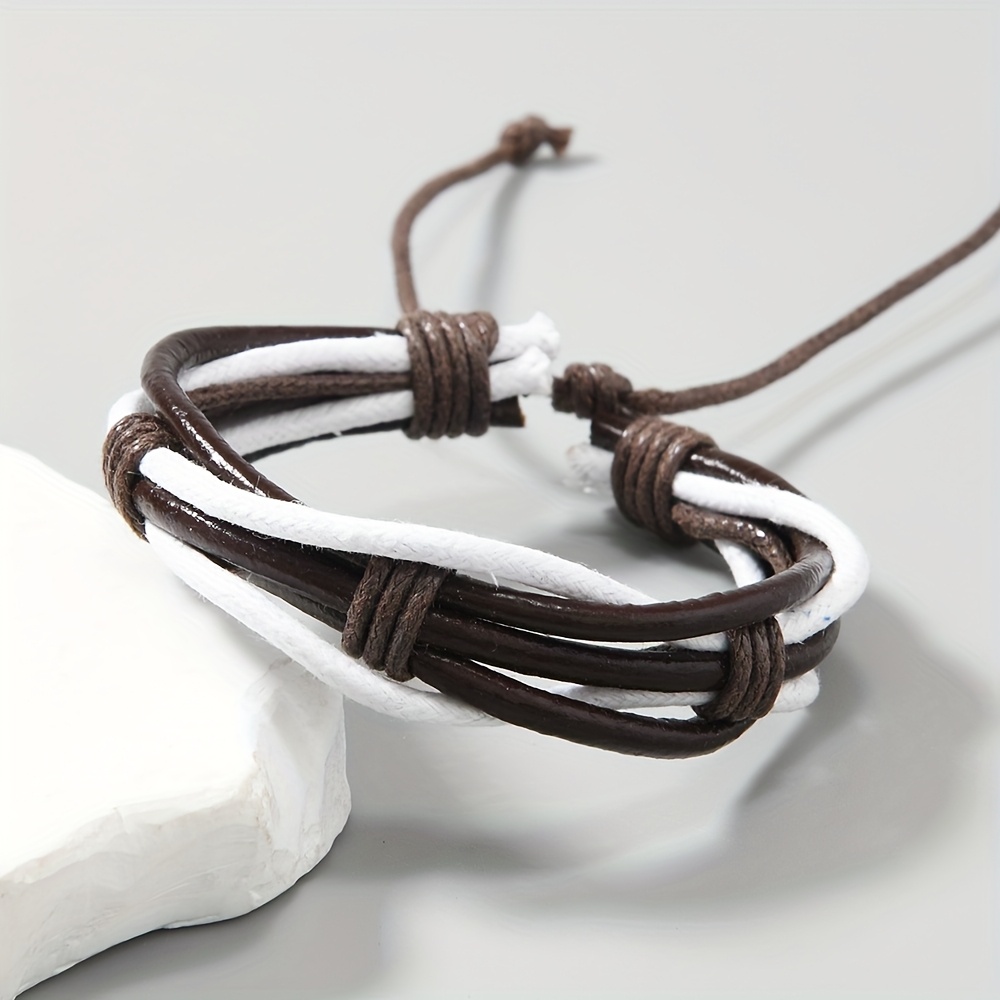 Boho Handwoven Leather Bracelet Adjustable Unisex Colorful Casual Wear Accessory