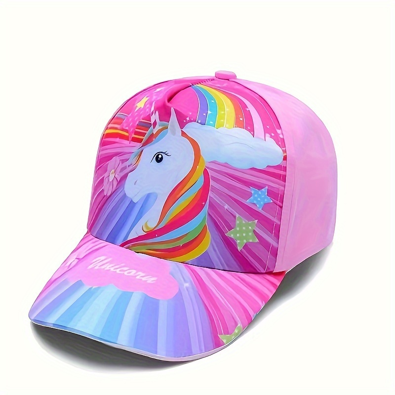 

Kids Unicorn Breathable Baseball Cap, Rainbow & Stars Design Adjustable Summer Trucker Hat, For Ages 3-8