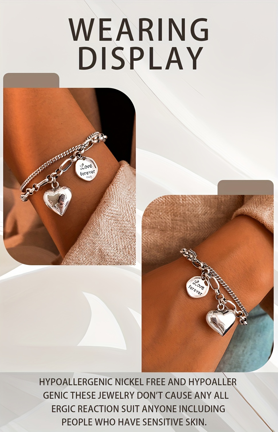 elegant vintage inspired double layer love heart letter charm bracelet 925 sterling silvery   casual attire or gifting details 2