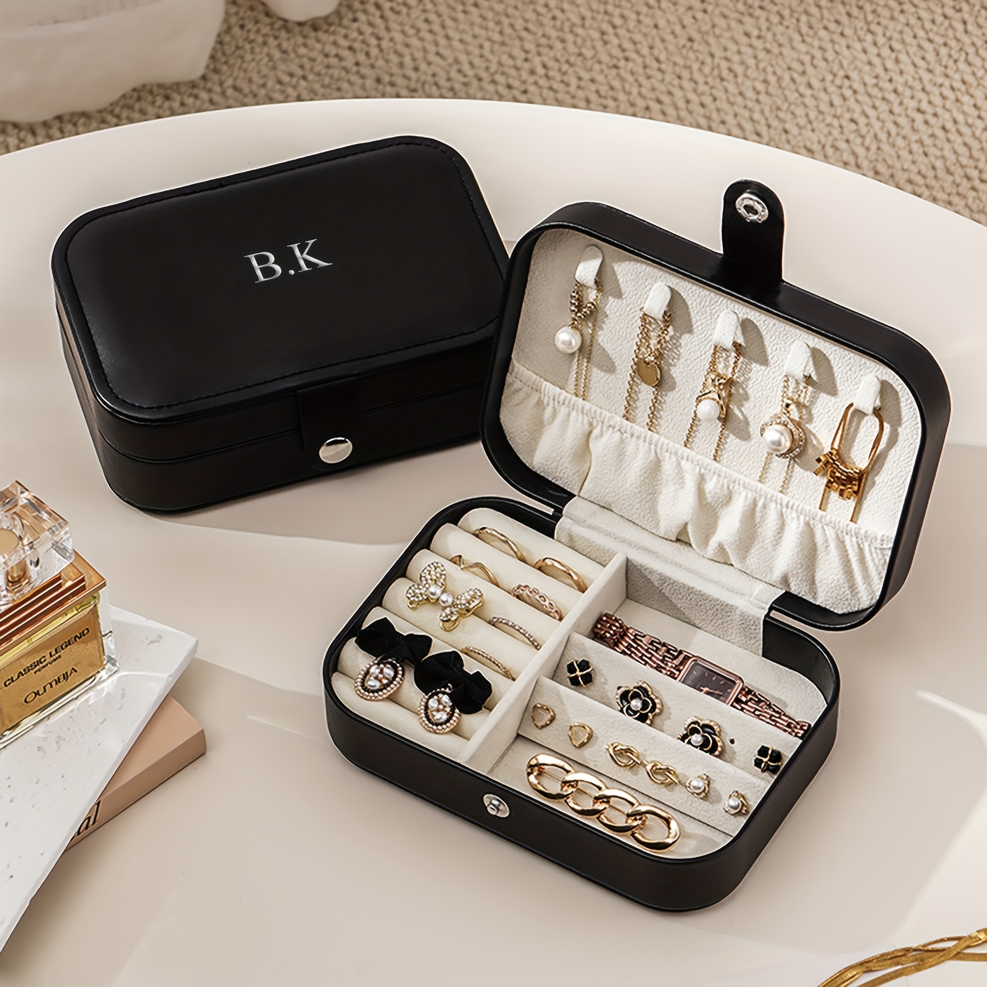 Custom-Made Silvery Engraved Faux Leather Portable Storage Box