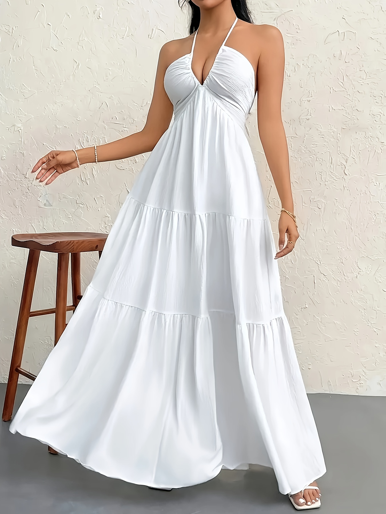elegant shoulder strapless back tie dress white Temu Australia