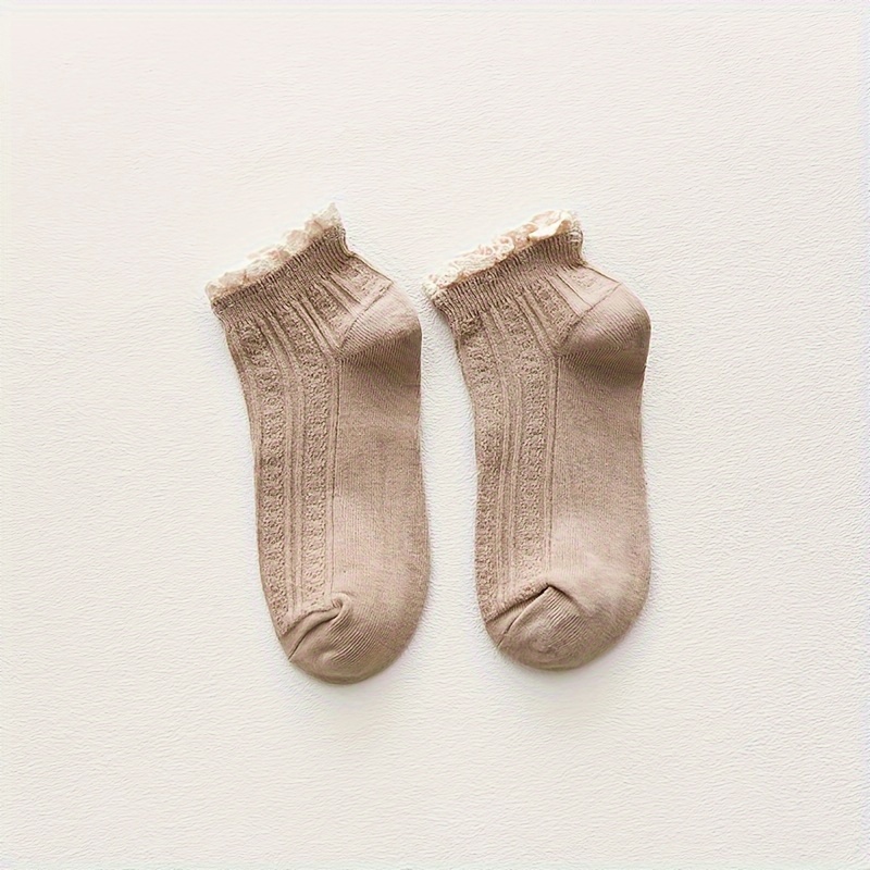 Image of 1 Pair Teen ' Comfortable Lace-trimmed Ankle Socks | And Elastane, Machine Washable, Solid Color, , For Teenager