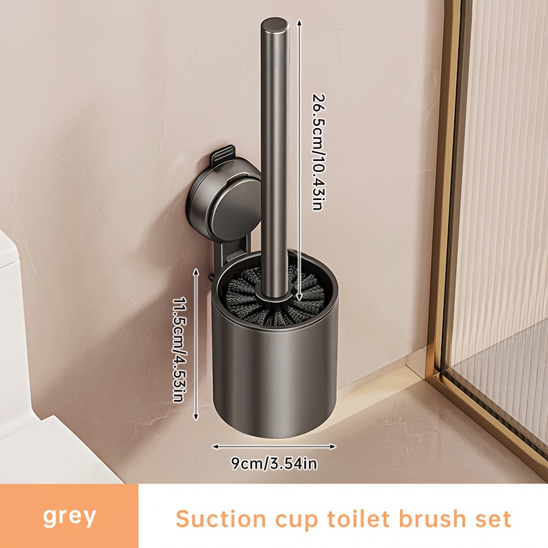 Image of Musurjoy 1 Set Modern Premium Toilet Bowl Cleaning Brush Set - With Long Handle Cleaning Brush, Crevice Brush, Drain Tray - Strong Suction Cup Mount - Durable Metal Material
