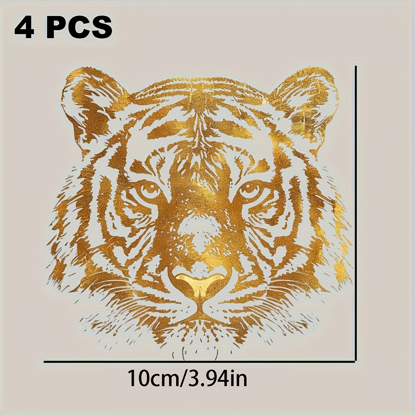 TEMU 4 pz Adesivi Termoadesivi Durevoli e Lavabili, di Tigre Metalliche Dorate - Design con Muso di Tigre, Decalcomanie Durevoli, Adatti per T-shirt,