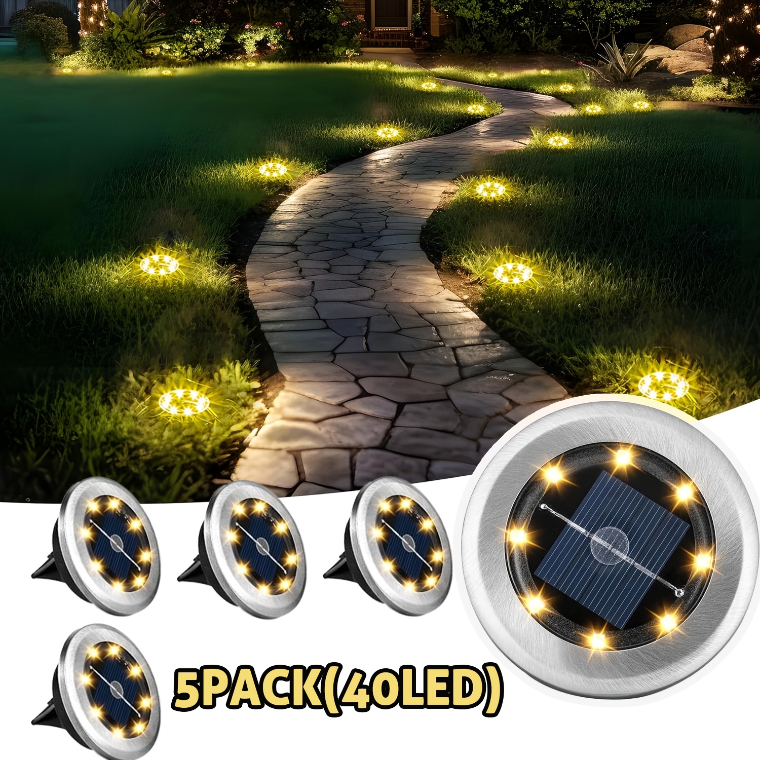 TEMU 7/5pack Solar-powered Commercial Ground Lights, Outdoor Ip44 Flat-disk Garden Lights, And Automatic In-ground Lights, Suitable For Commercial