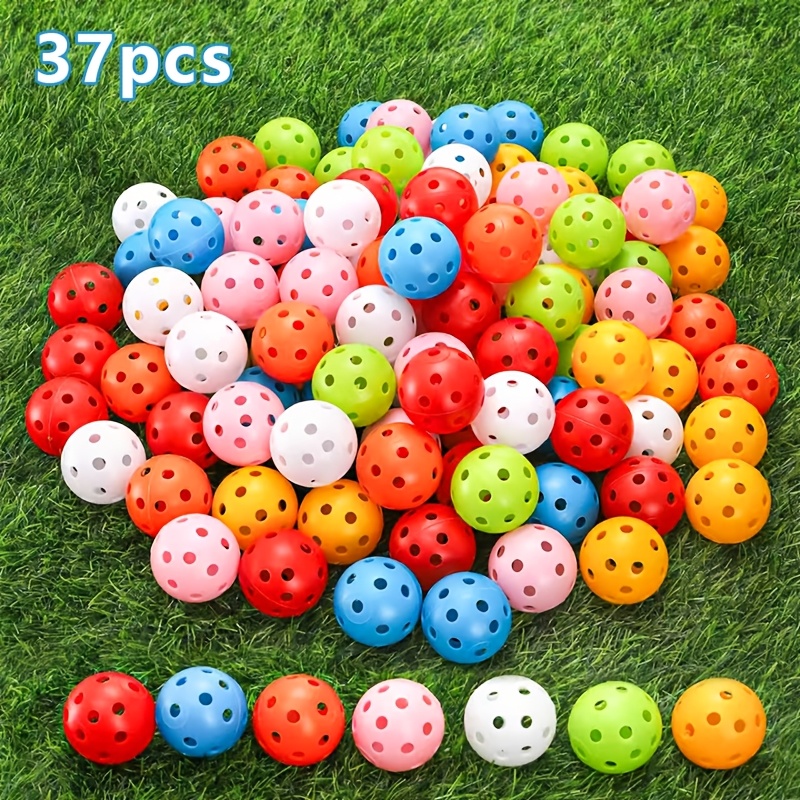 TEMU Mixed Colors 37-pack Golf Practice Balls, Multi-hole Hollow Plastic Balls, Indoor Swing Training Balls