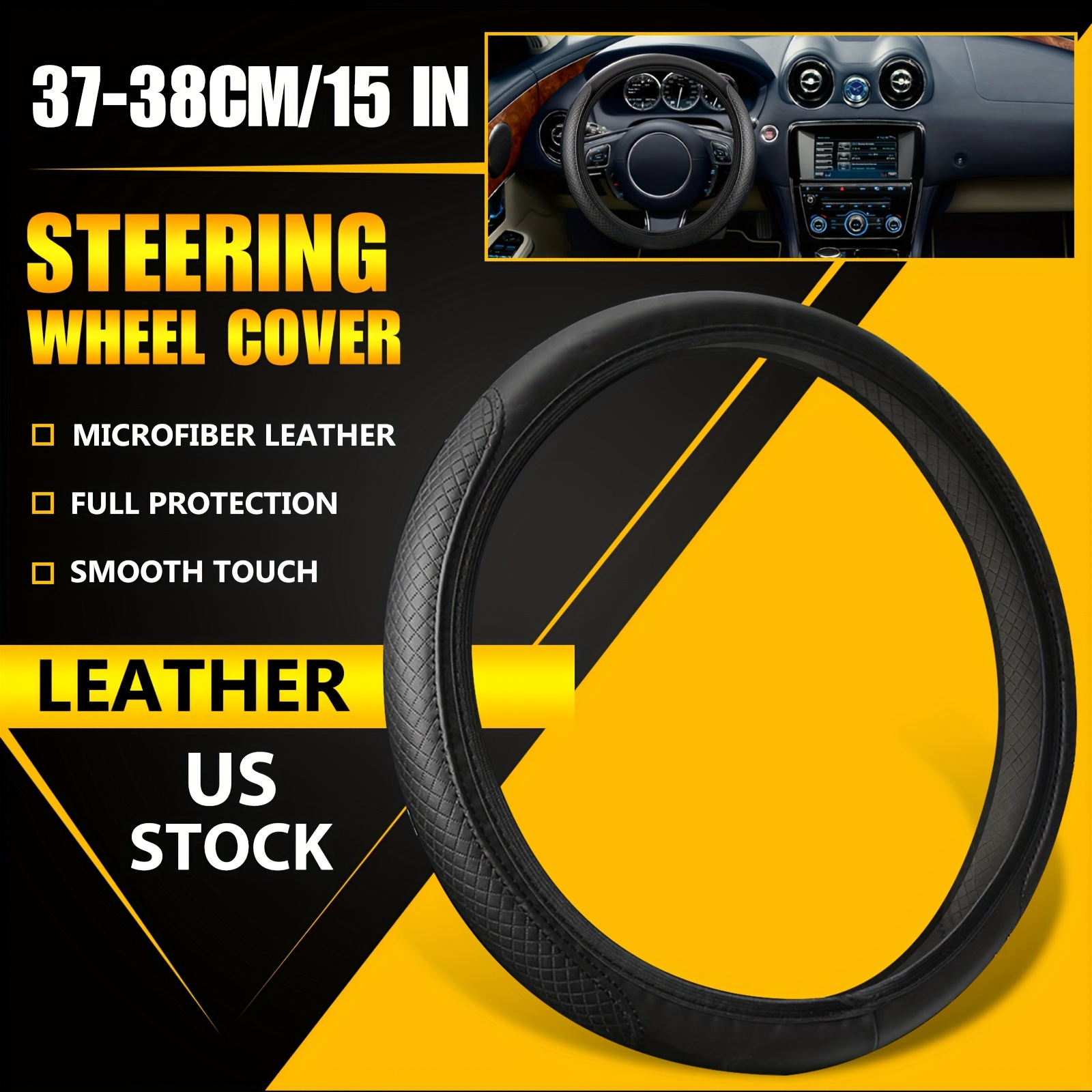 

1pc Comfortable Soft Car No Steering Wheel Cover Handlebar Cover For -15inch Steering Wheel