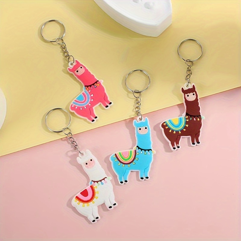 

4pcs Cartoon Alpaca Keychain For Men, Pvc Cute Cartoon Keychain, Small Gift, Backpack Ornament Accessories