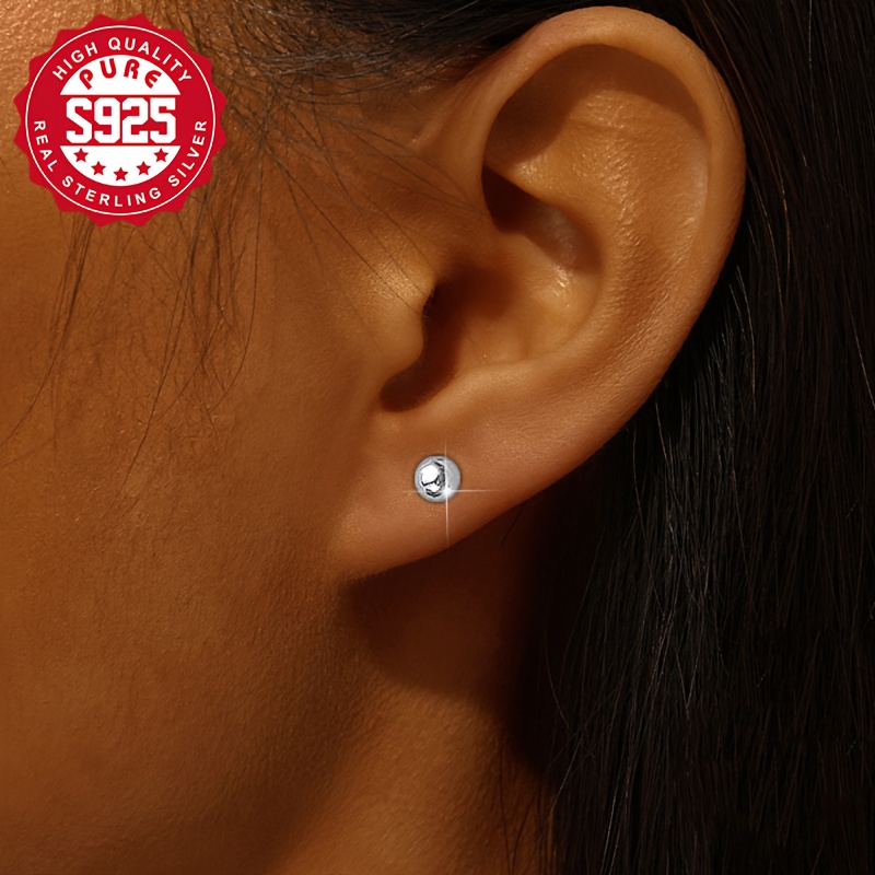 Women's S925 Silver Small Round Bead Earrings, Classic