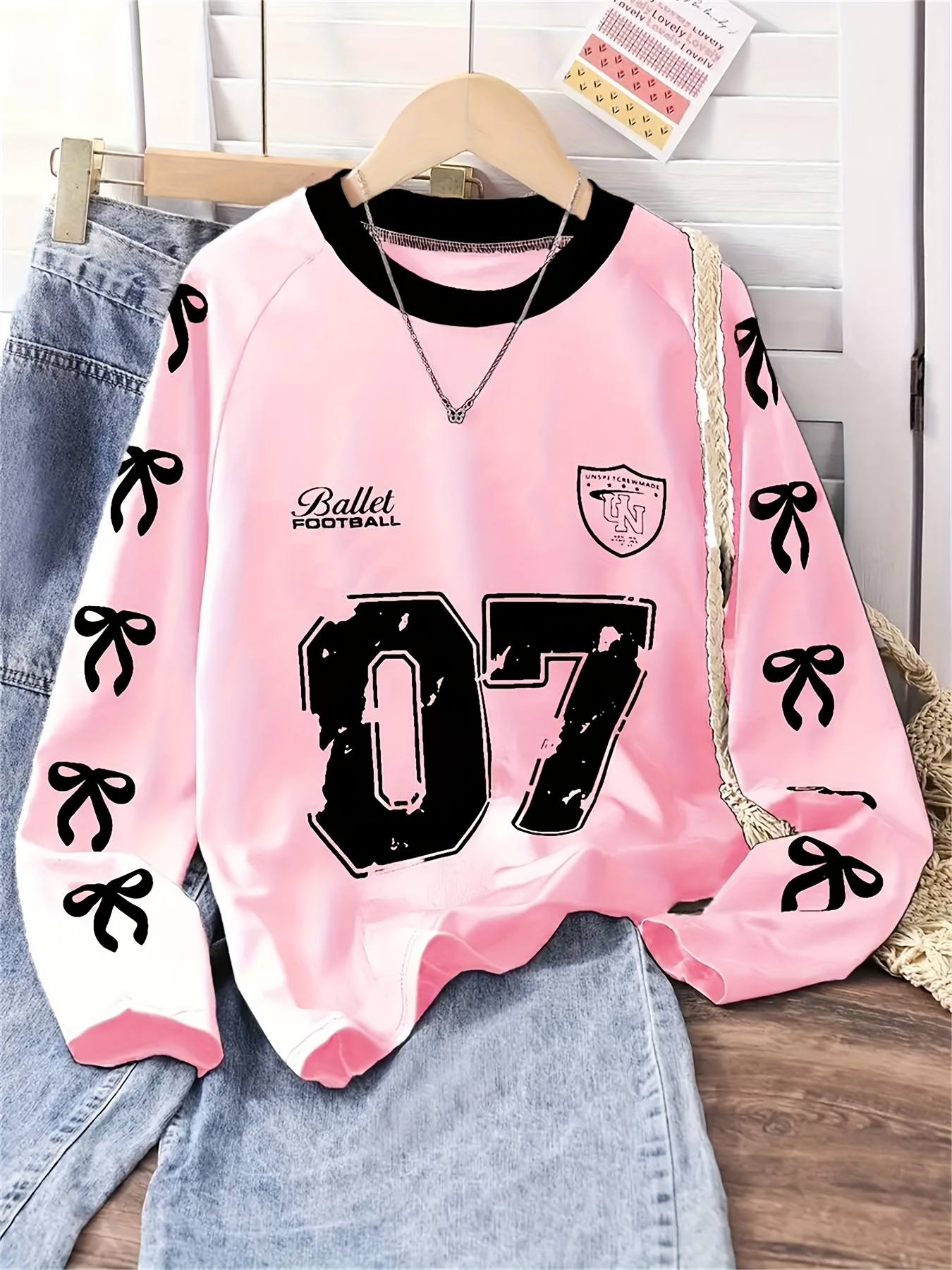 teen girls pink casual long sleeve t shirt oversized raglan Temu