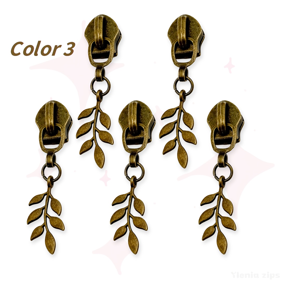 TEMU 5-pack Multicolor Leaf Zipper Pulls, Suitable For #5 Nylon Zippers, Used For Sewing Bags, Clothing, Multicolor Fashion Accessories, Suitable For