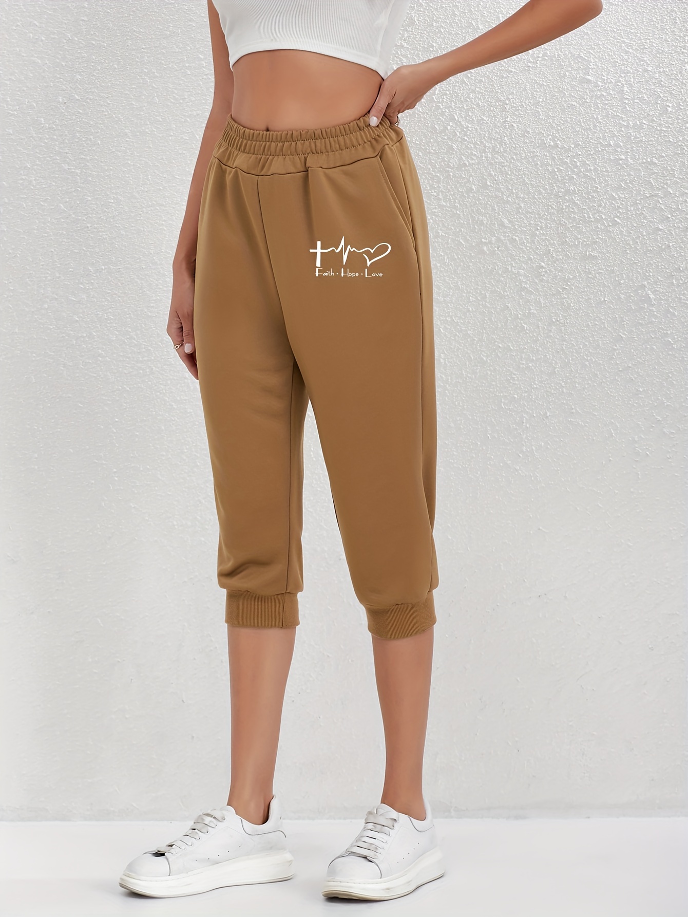 letter   sports pants elastic waist loose fit polyester 100 womens clothing for   casual