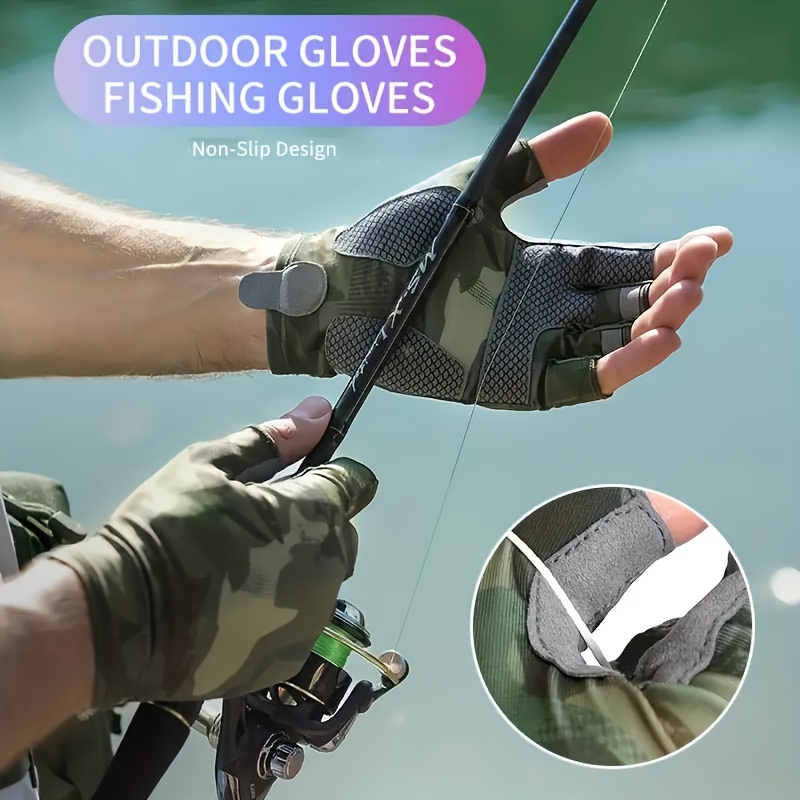 Sun Gloves Ice Silk UV Protection Fishing Gloves Nonslip Breathable 2 Cut  Fingers Gloves For Men Summer Outdoor Fishing Running Cycling 