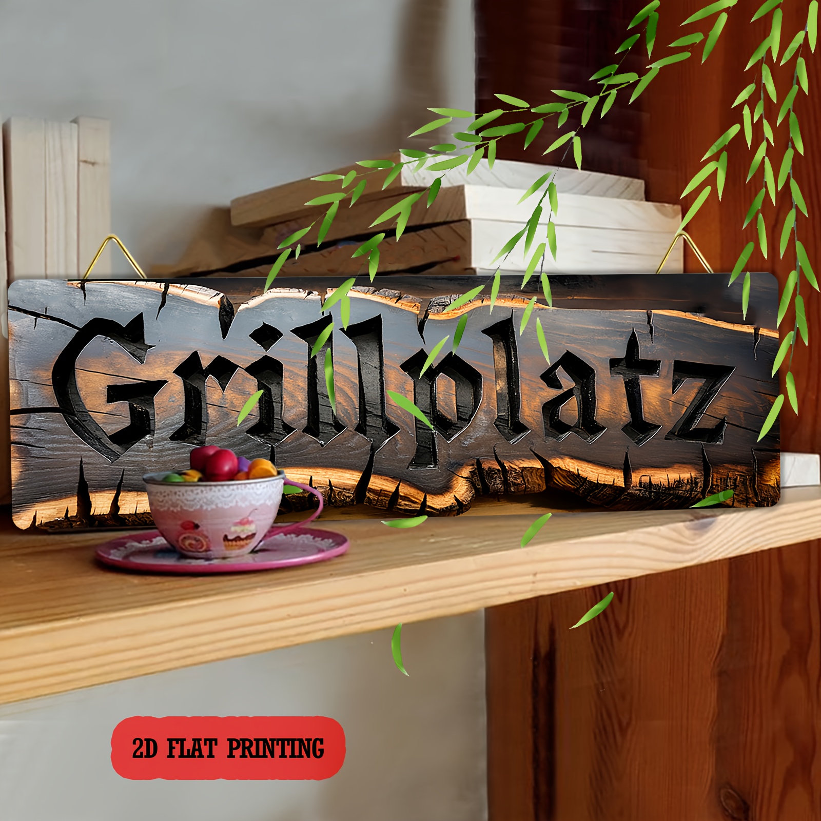 Image of 2d Flat, 1pc, Home Wooden Decorative Sign And Plaques, Grillplatz Wooden Sign, Outdoor Wall Art For Bbq Spot, Deck, Garden, Garage, Holiday Gifts, Father's Day, 4.9x15.7 Inch
