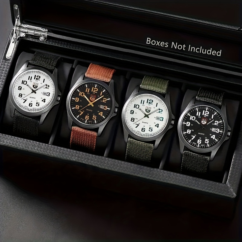 One Casual Nylon Strap Quartz Wristwatch Featuring a Date Display, Suitable for Both Men And Women. This Stylish Sports Watch Is a Perfect Gift Option.