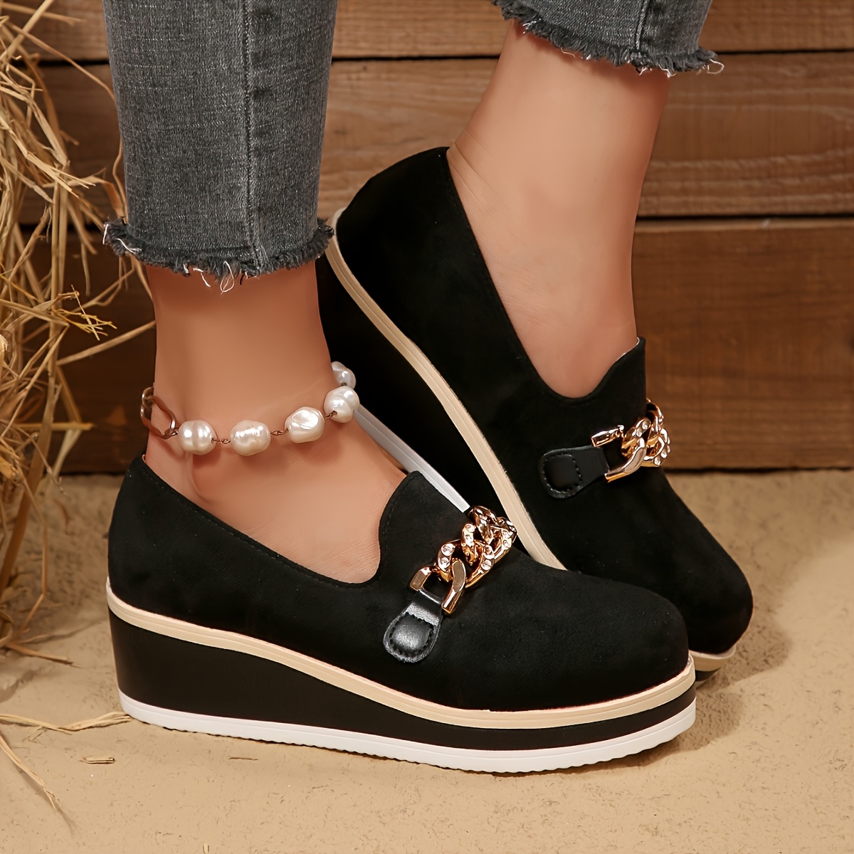 TEMU 2026 Women's Platform Solid Color Decor Women's Shoes, Elastic Lace-up Fashion Casual Women's Shoes., Women Shoes