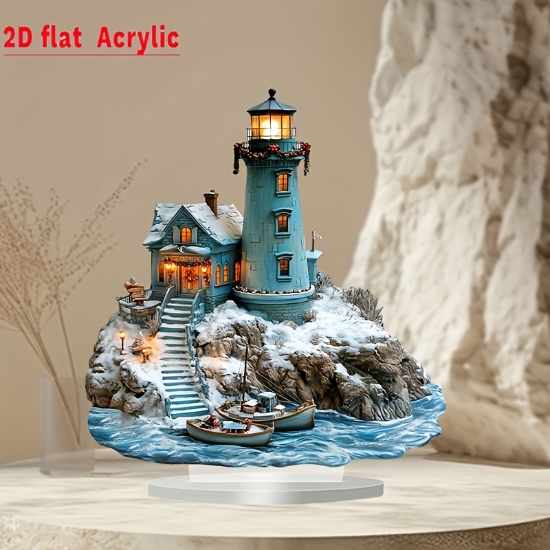 

Bohemian Style Acrylic Lighthouse And Tabletop Decor With Display Stand - Accent, Ideal Christmas Gift, Boho Home Decor