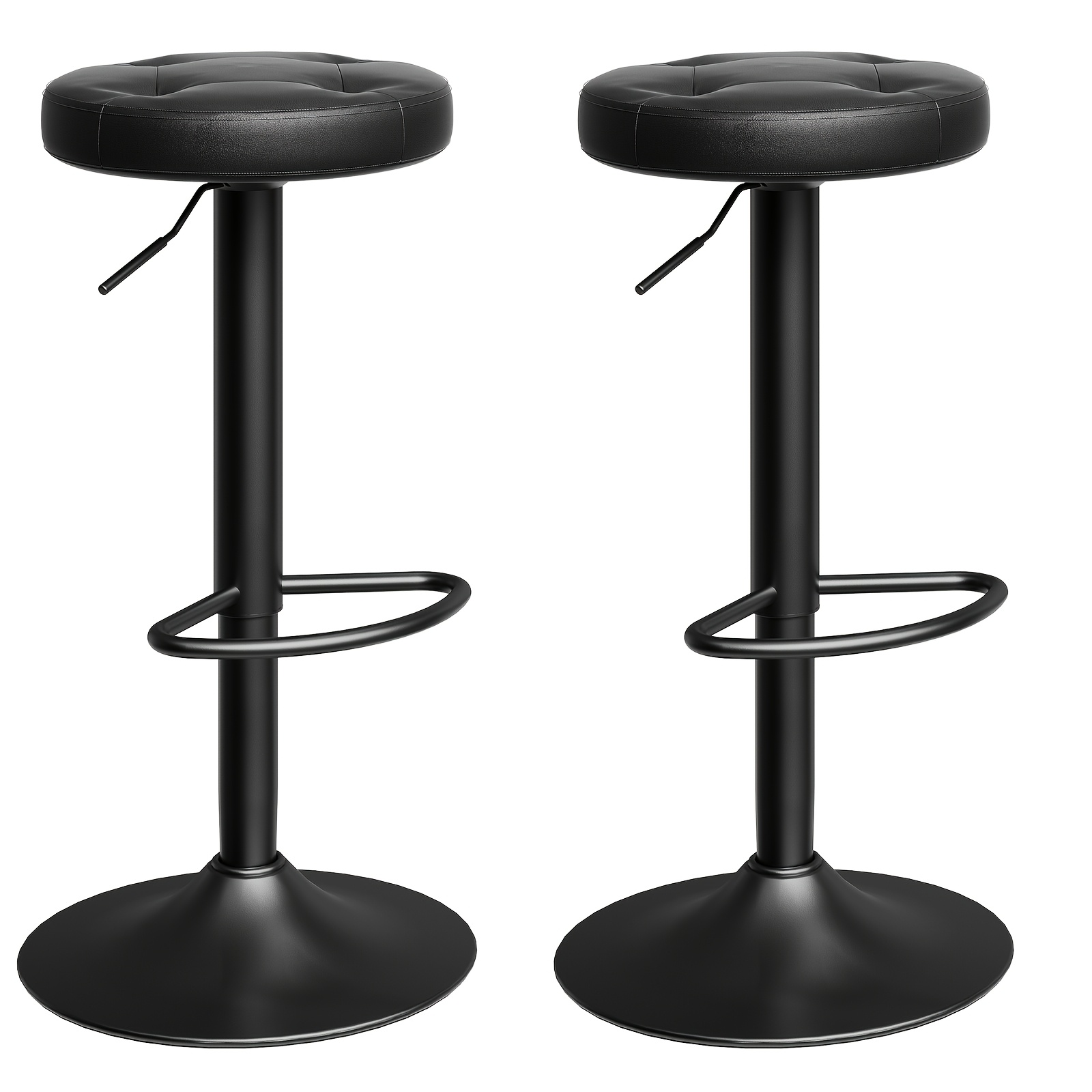 Image of For Bar Stools Set Of 2 Adjustable Height, Comfortable Padded Faux Leather, Round Design, Golden Metal Frame And Footrest, Suitable For Bars, Kitchens, Restaurants