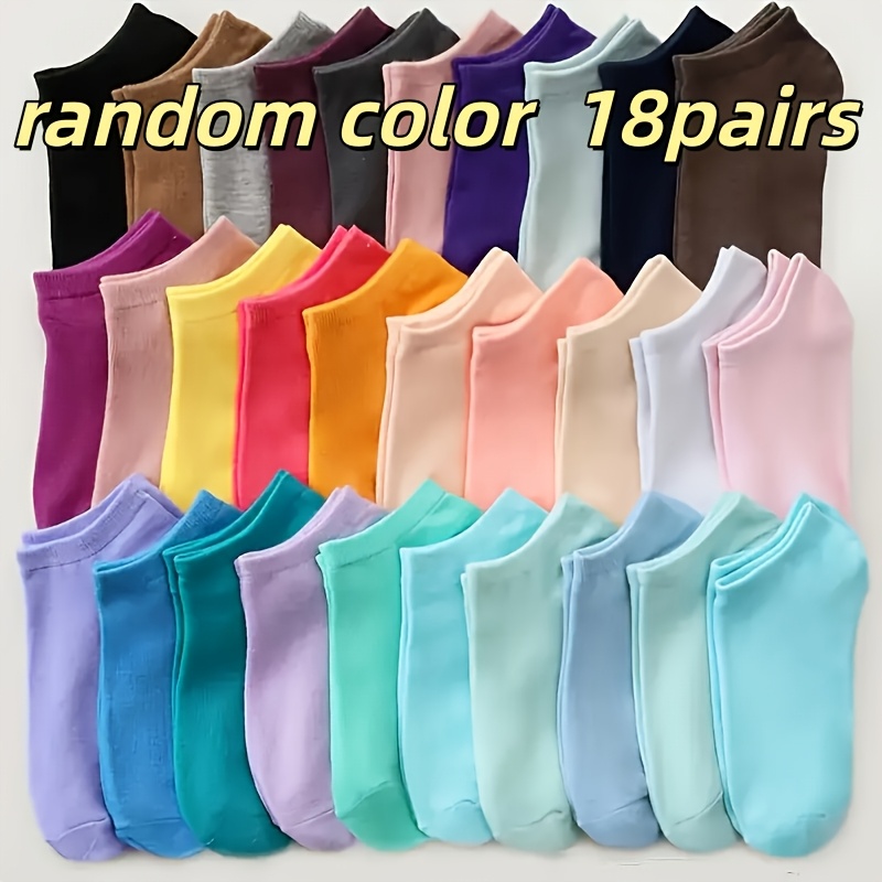 TEMU 30 Random Colors 18 Pair Of Ladies Socks, Solid -colored Socks