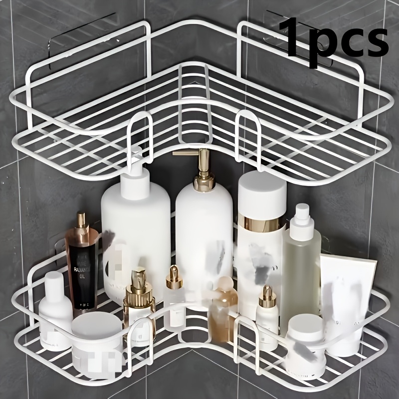item picture 1pc of large black metal wire mesh design wall mounted bathroom storage rack that requires no drilling convenient for taking and organizing suitable for shampoo and conditioner
