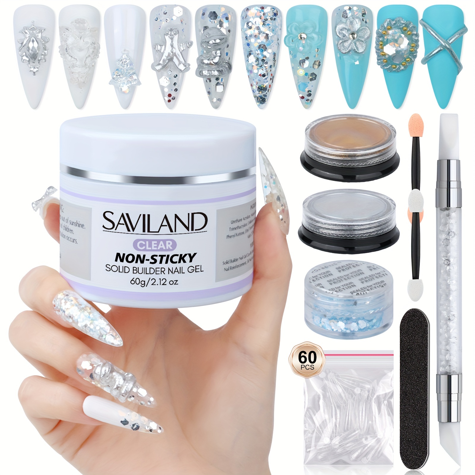 

Saviland Solid Builder Nail Gel - 60g Large Capacity Clear Hard Gel For Nails 3d Sculpting Non-sticky Hand Carving Gel Nail Extension Gel With Sequins Chrome Nail Powder Diy At Salon Home