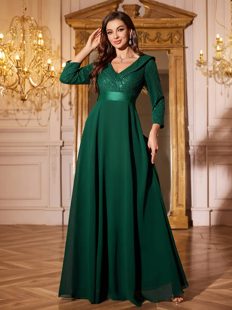 elegant v neck sequin embellished chiffon maxi dress cinched - Temu Oman elegant v neck sequin embellished chiffon maxi dress cinched - Temu Oman