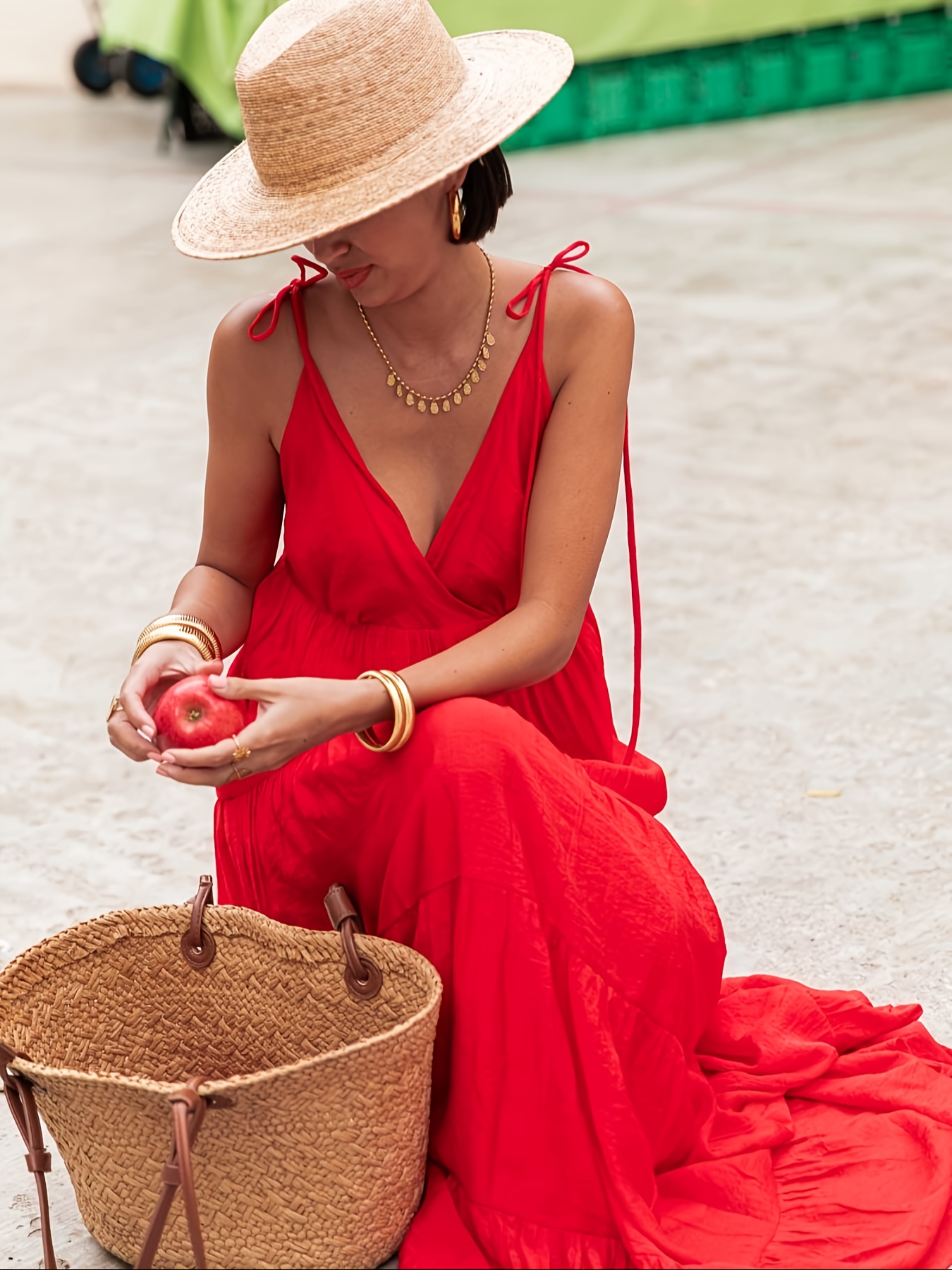 plus size plus size deep v neck red strapless dress summer - Temu Mauritius