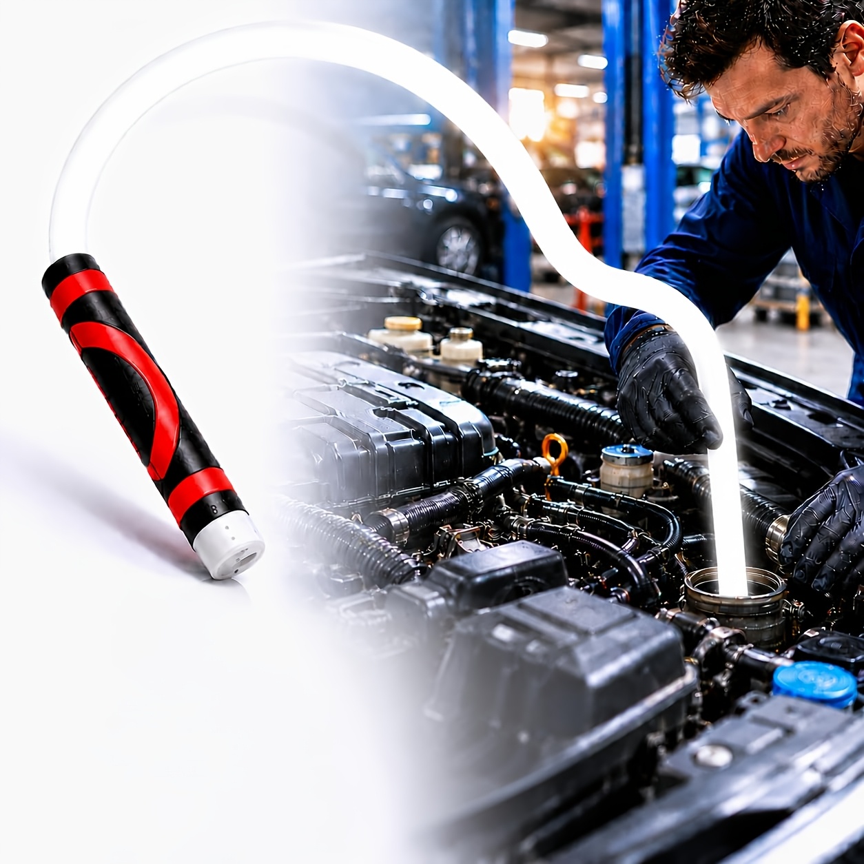 TEMU Led Flashlight Stick - 30", 1200 Rechargeable Torch With 360° Flexible Neck, 3 Light , For Camping, Emergency, Car Repairing