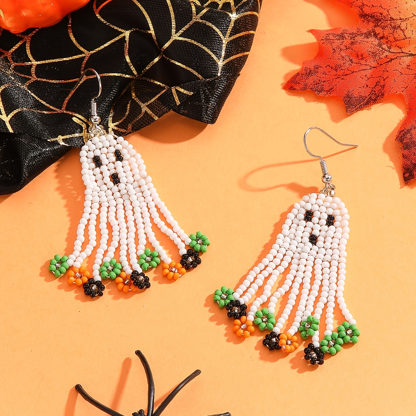 Halloween Handmade Beaded Tassel Earrings, Festive Fun