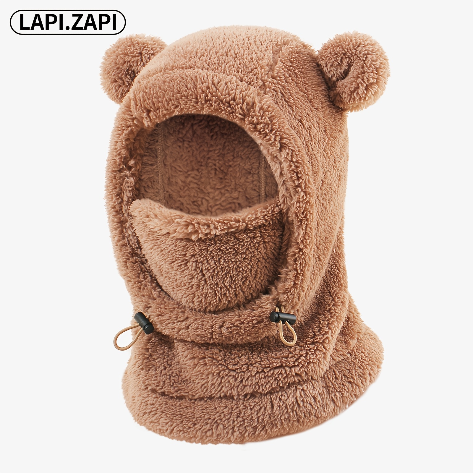 Image of Lapi. Autumn Winter Cartoon Bear Ear Balaclava Hat, Neck Protection Integrated Thick Neck Scarf Pullover Hat 5, For Winter Outdoor Sports Casual All-match