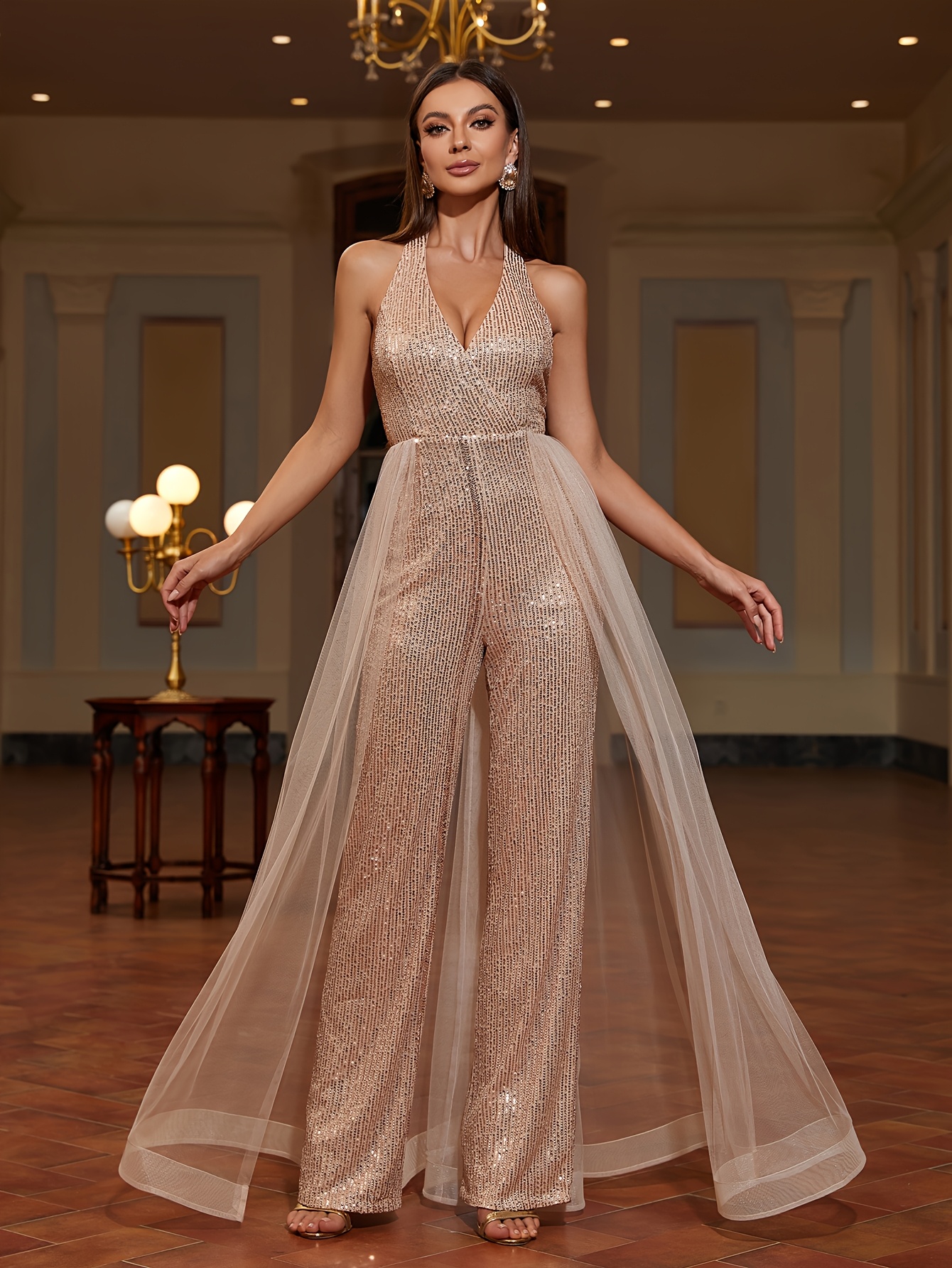 halter neck mesh jumpsuit family gathering birthday party - Temu