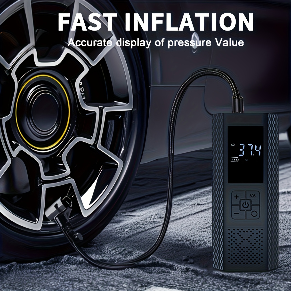 مضخة هواء محمولة 150psi مع مقياس ضغط وإضاءة led، مضخة لاسلكية ذكية سريعة بضغطة زر واحدة للسيارات والدراجات النارية والكرات والمزيد 4