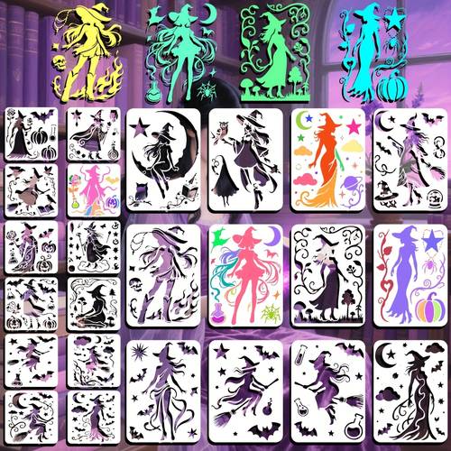 24pcs halloween stencil set diy painting templates suitable for wood fabric pumpkins windows glass walls 5 9 x 5 9 inches