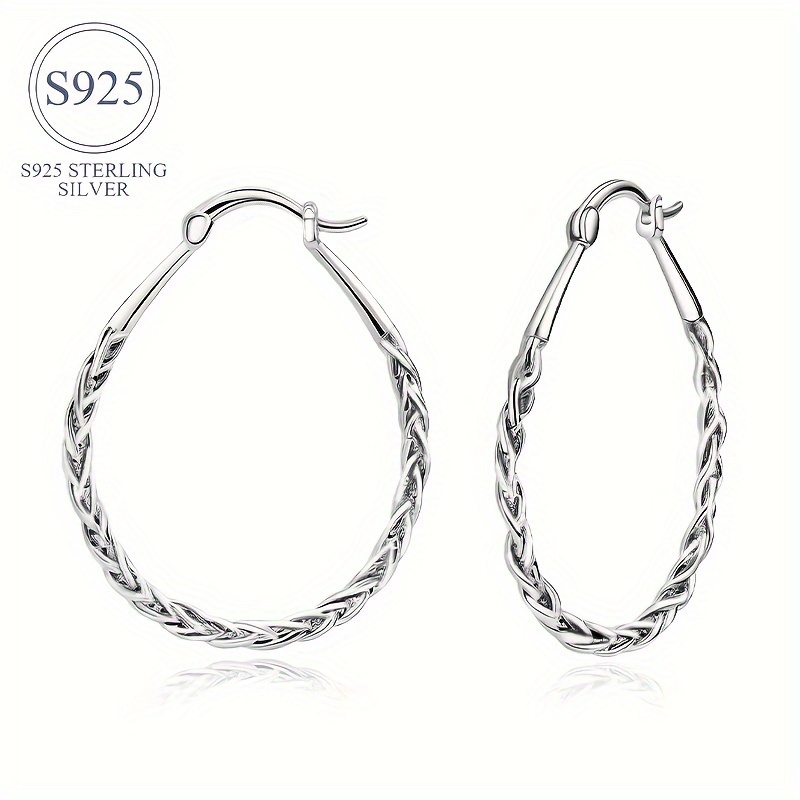 

S925 Sterling Silver Hoop Earrings Trendy Classic Ladies Oval Hoop Earrings Vintage Elegant Party Banquet Festival Earrings Jewelry