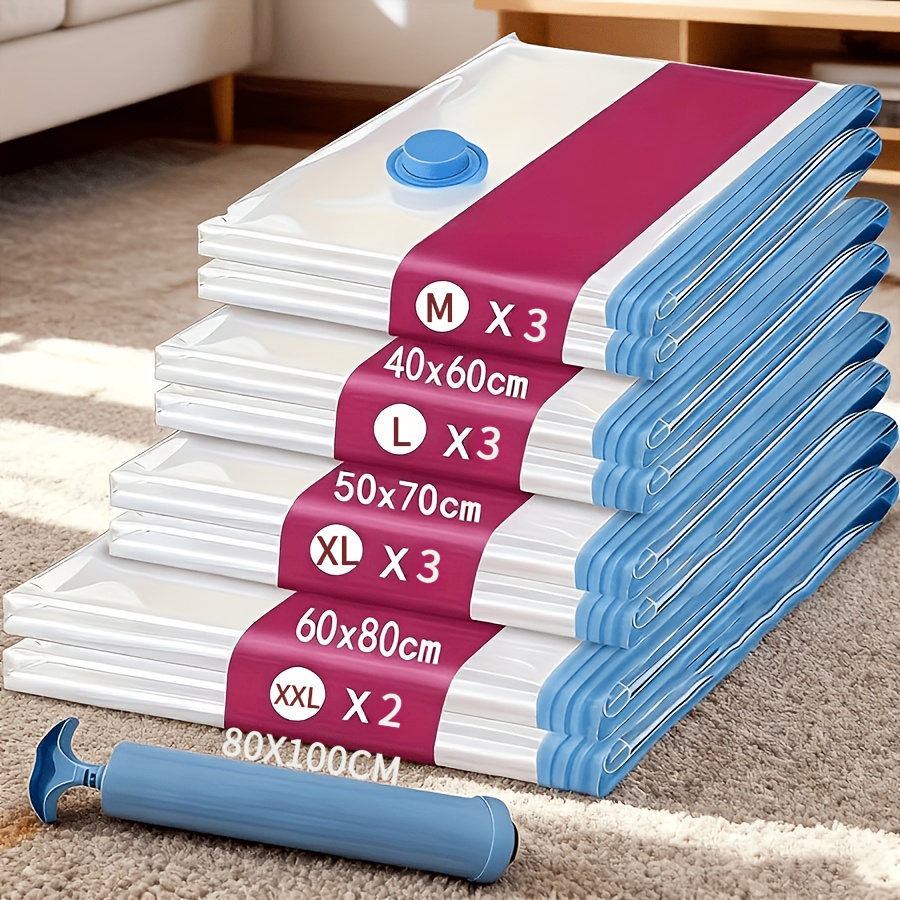 TEMU 8pcs/12pcs Vacuum Storage Bag Set, Compression Bags, Comes With Hand Pump, Clothes Compression Bags, Portable Plastic Travel Bags, Ideal For