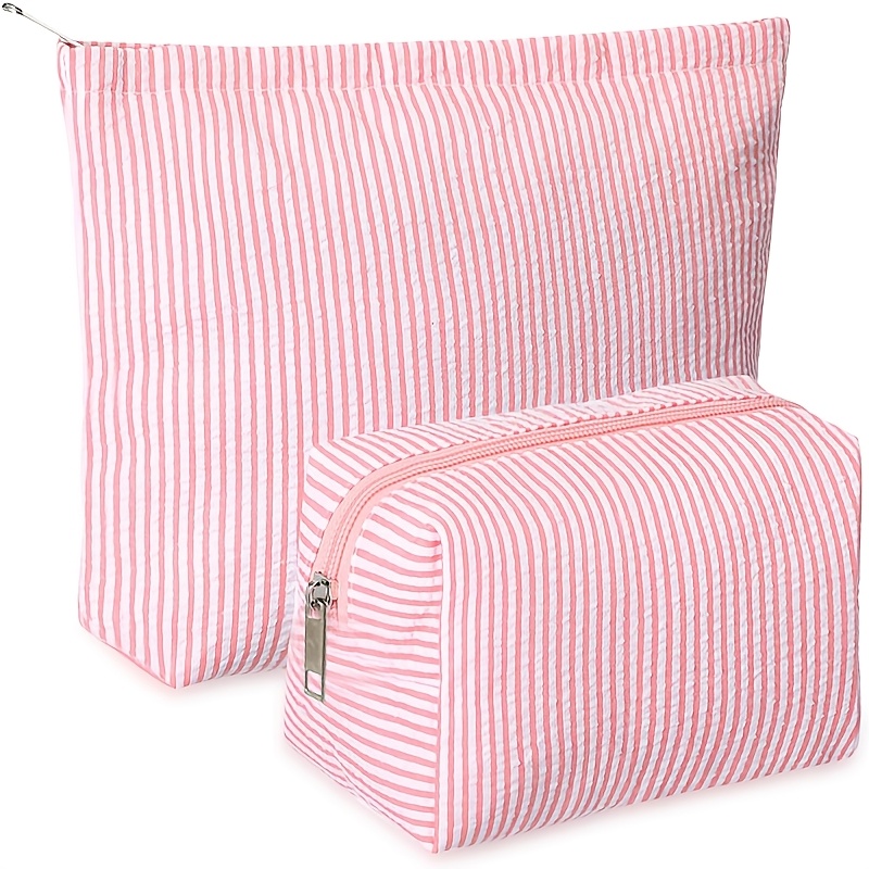 TEMU 2-delige/Nieuwste stijl combinatieset Gestreepte reistoilettas - Make-uptasje met rits, Draagbare cosmetica-organizer, Geschikt voor reizen,