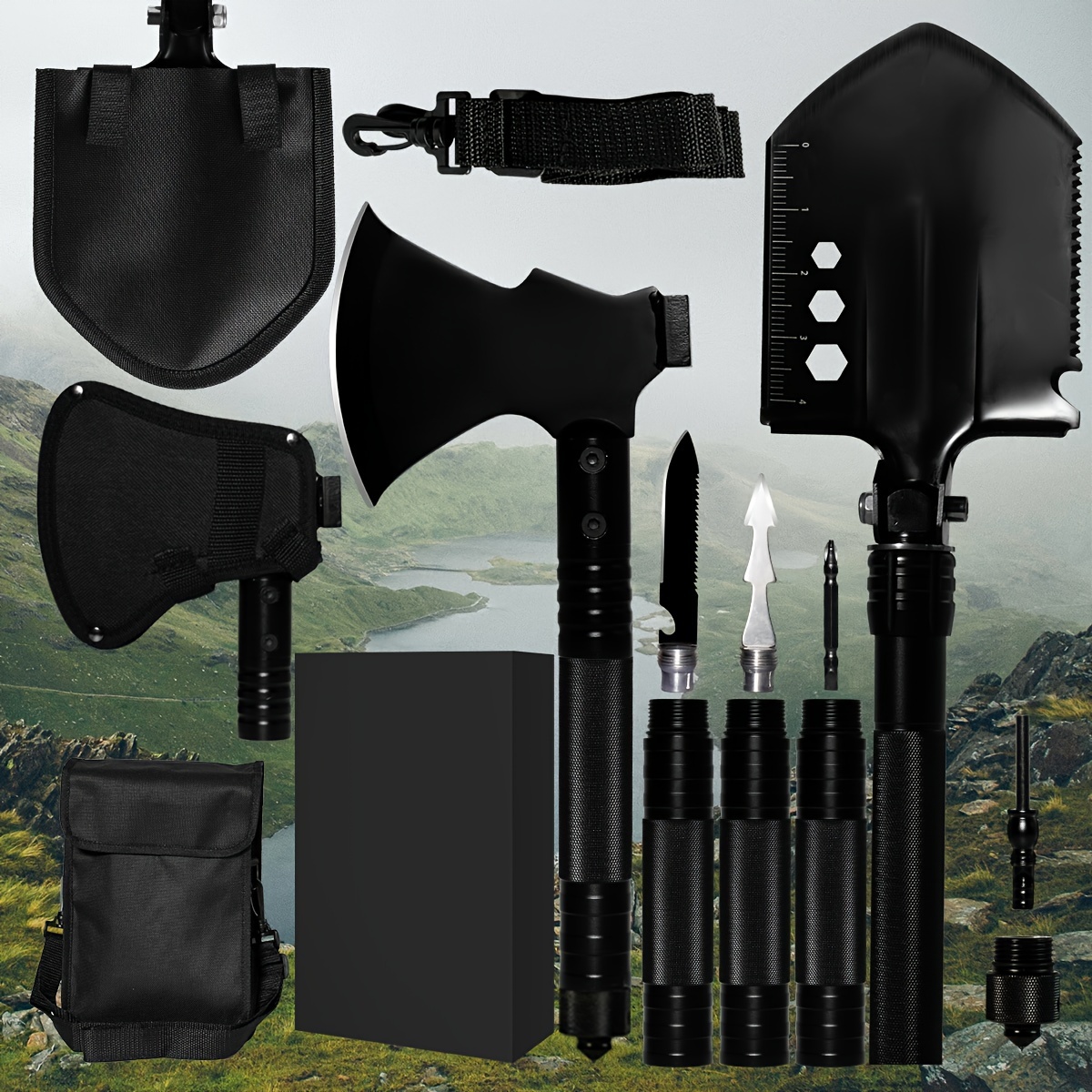 

Survival Shovel And Axe Combo, High Carbon Steel Tactical Shovel, Survival Hatchet Folding Shovel Entrenching Tool Camping Hiking Shovel Carrying Pouch Car Emergency Survival Gear