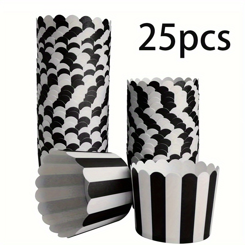 25pcs 50pcs Black/red And White Striped Paper Cups - Oil Resistant, Perfect For Desserts, Cakes, Party Gifts, And Baking Supplies, A Must-have For Baking