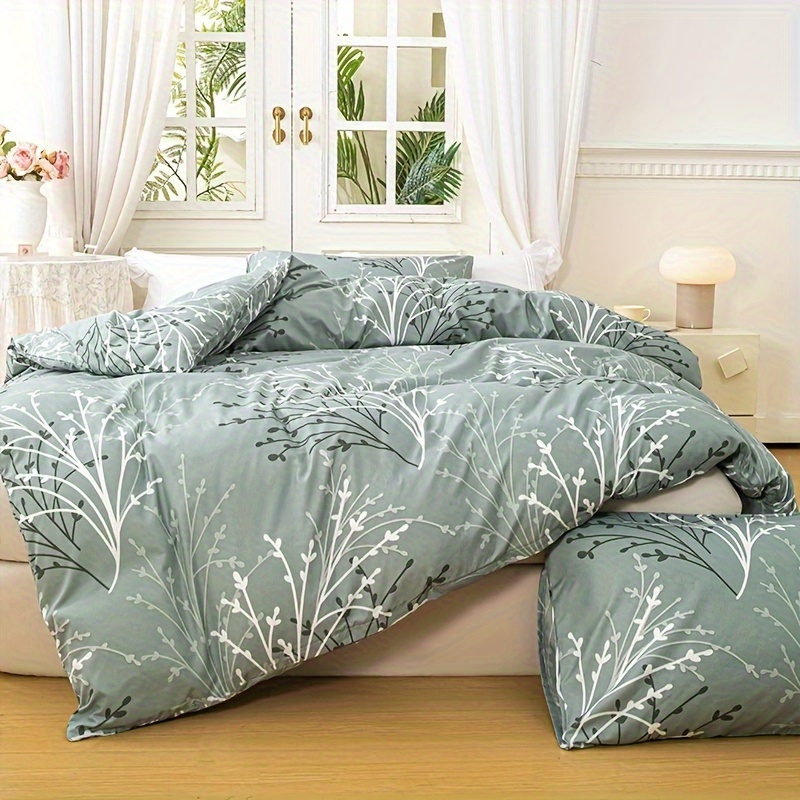 3pcs Branch Shadow Printed Down Comforter Cover Set (comforter And Pillow Inserts Not Included)