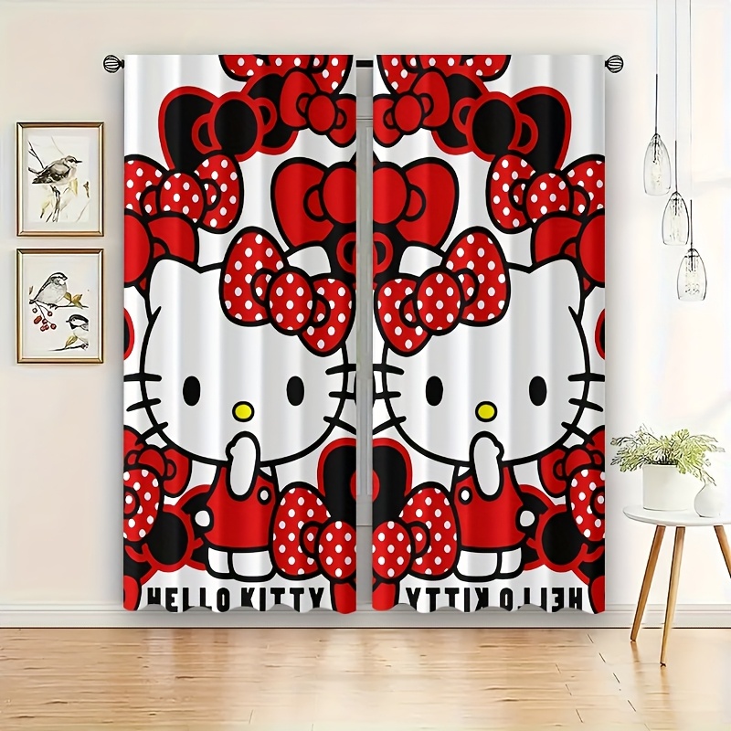 

2pcs Sanrio Hello Kitty Blackout Curtains Set - , Polyester Drapes For Office, Kitchen & Bedroom Decor